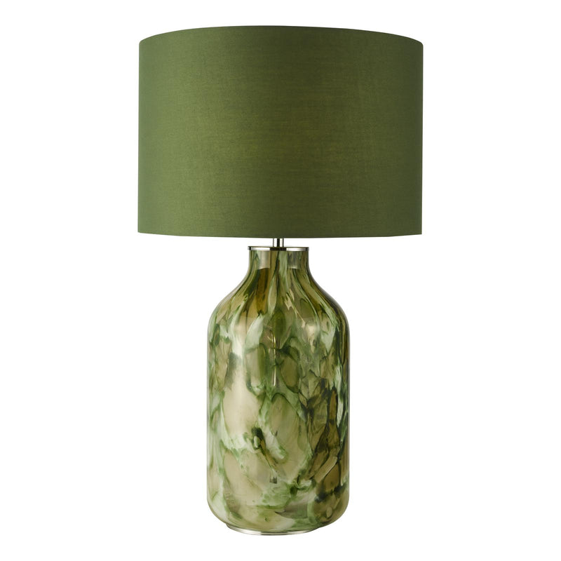 Dar Lighting Nuria Table Lamp Green Art Glass and Polished Chrome With Shade • NUR4224
