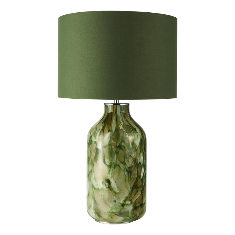 Dar Lighting Nuria Table Lamp Green Art Glass and Polished Chrome With Shade • NUR4224