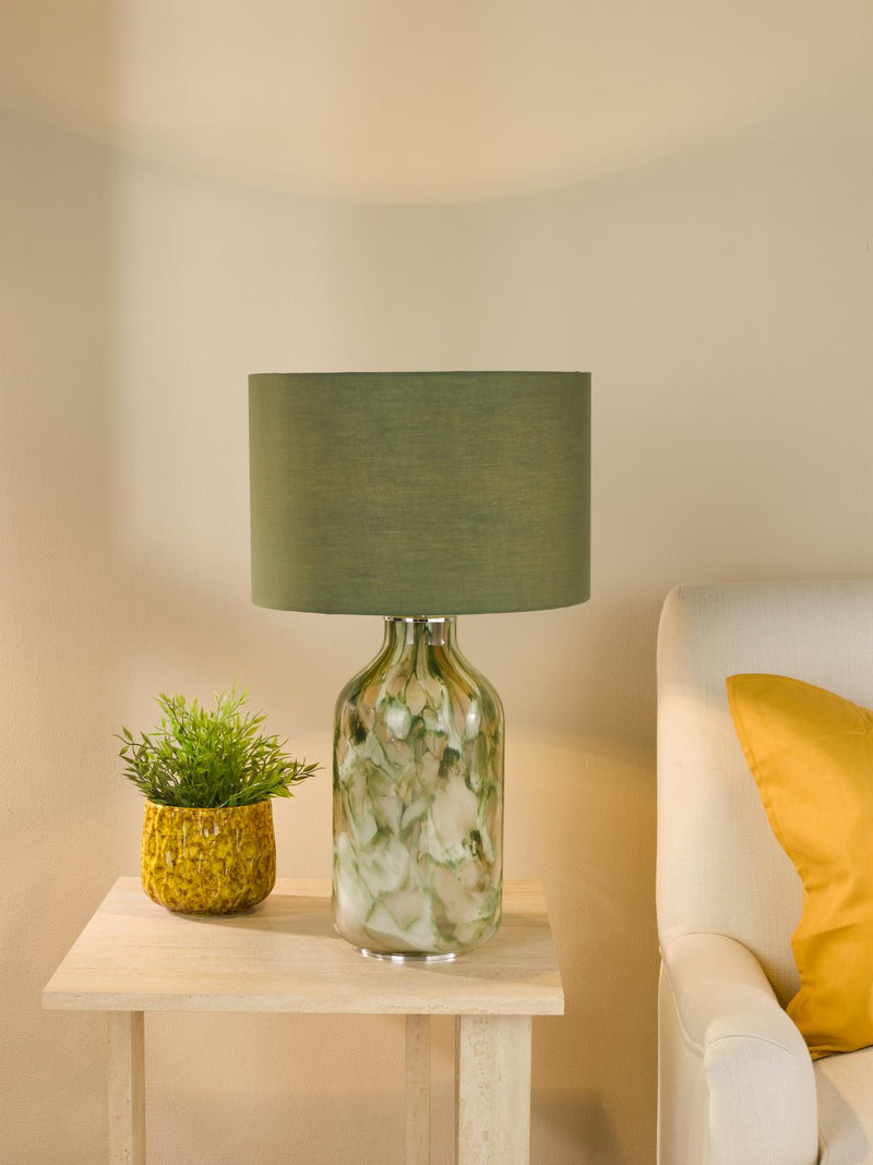 Dar Lighting Nuria Table Lamp Green Art Glass and Polished Chrome With Shade • NUR4224