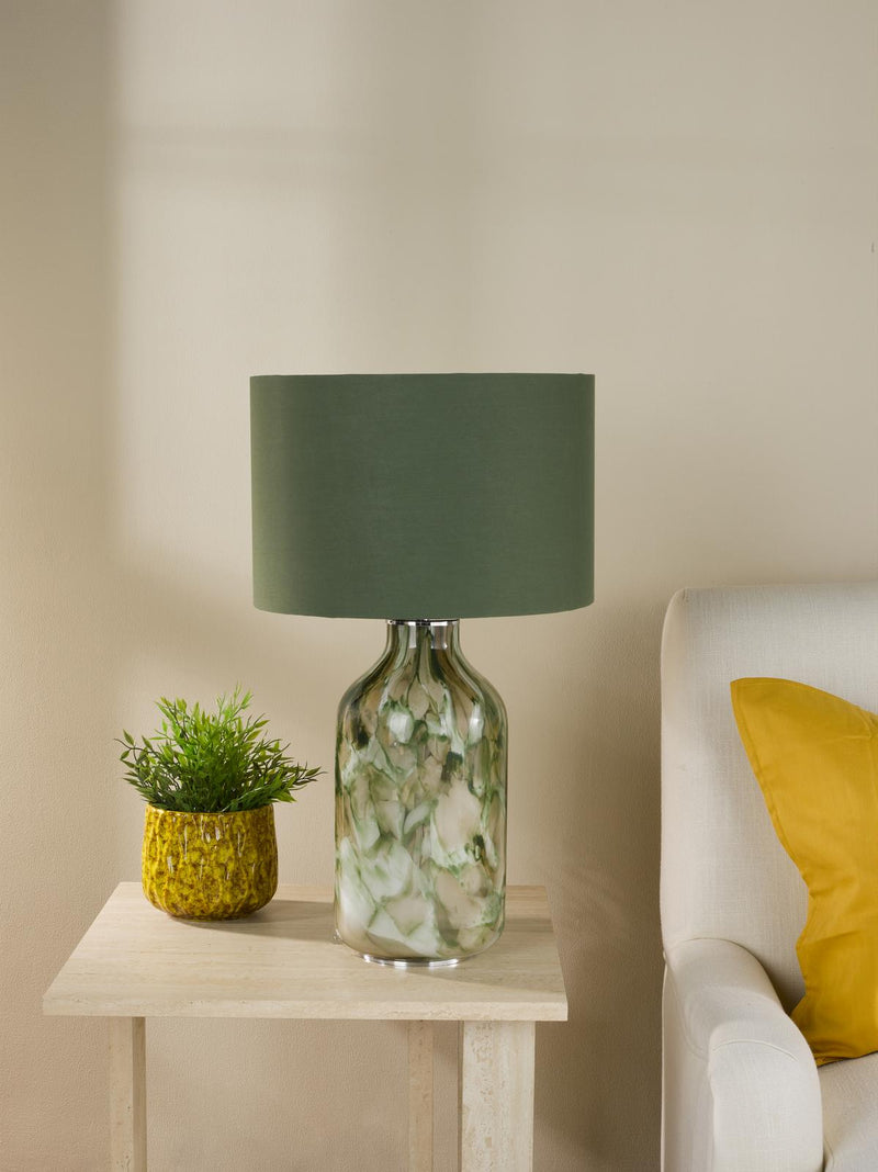 Dar Lighting Nuria Table Lamp Green Art Glass and Polished Chrome With Shade • NUR4224