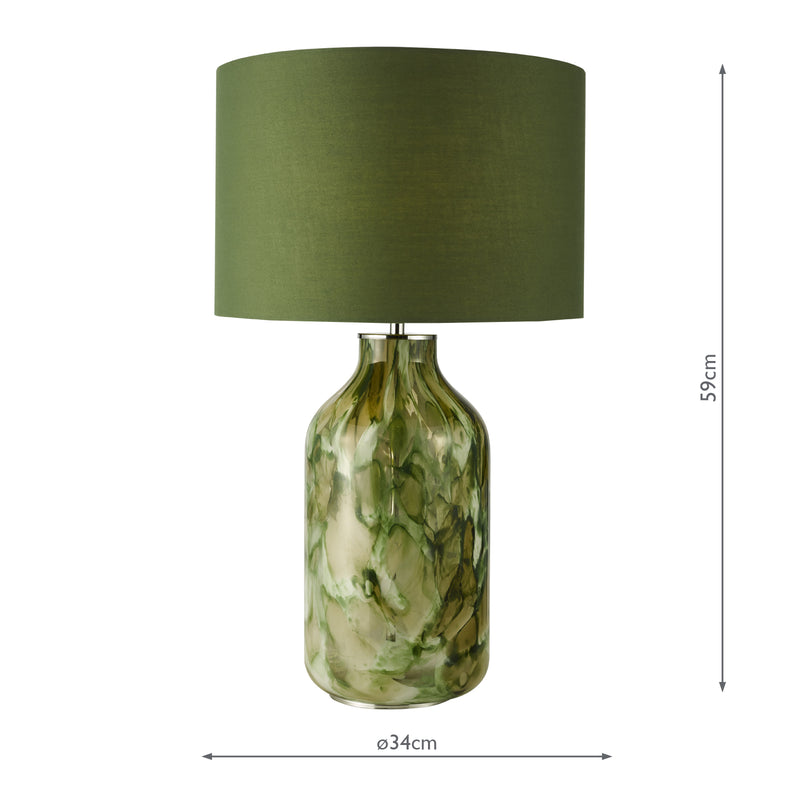 Dar Lighting Nuria Table Lamp Green Art Glass and Polished Chrome With Shade • NUR4224