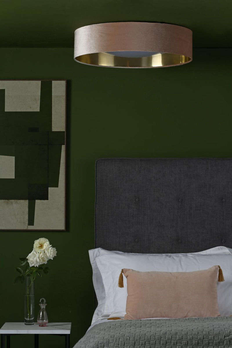 Dar Lighting Nysa 3 Light Flush Velvet Taupe Shade 60cm • NYS4801