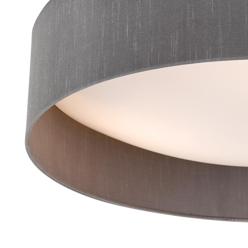 Dar Lighting Nysa 3 Light Flush Grey Faux Silk 60cm • NYS4839