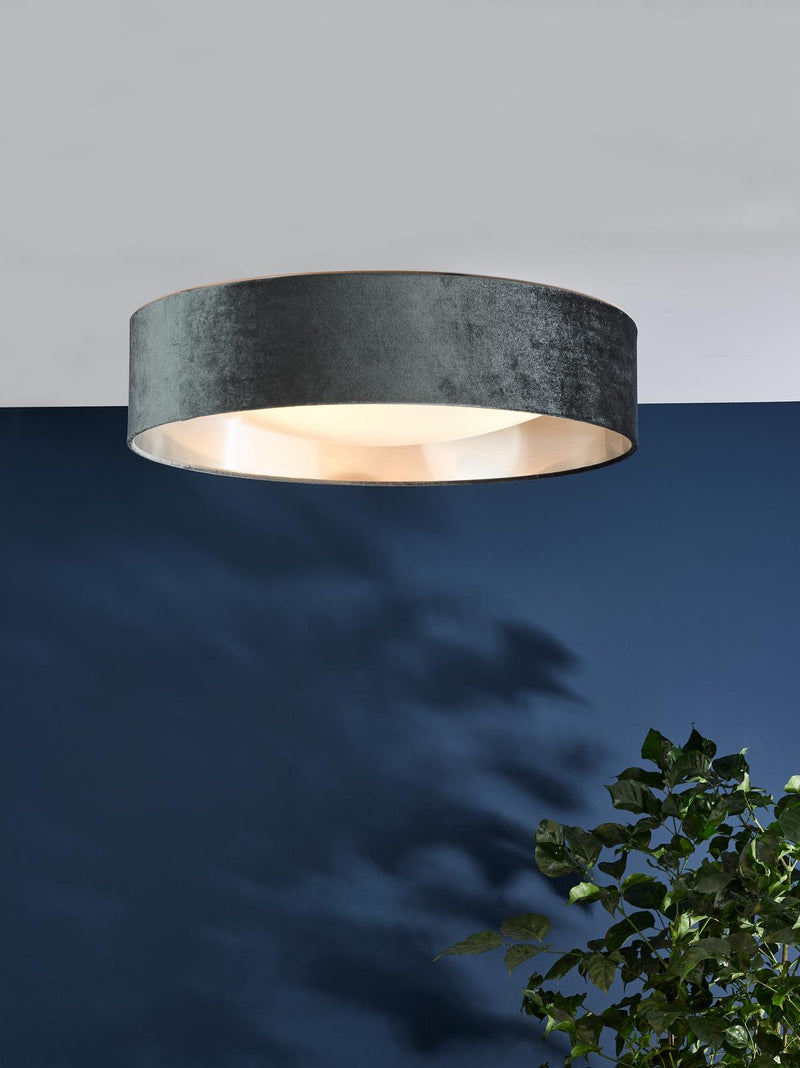 Dar Lighting Nysa 3 Light Flush Velvet Dark Grey Shade 60cm • NYS4861