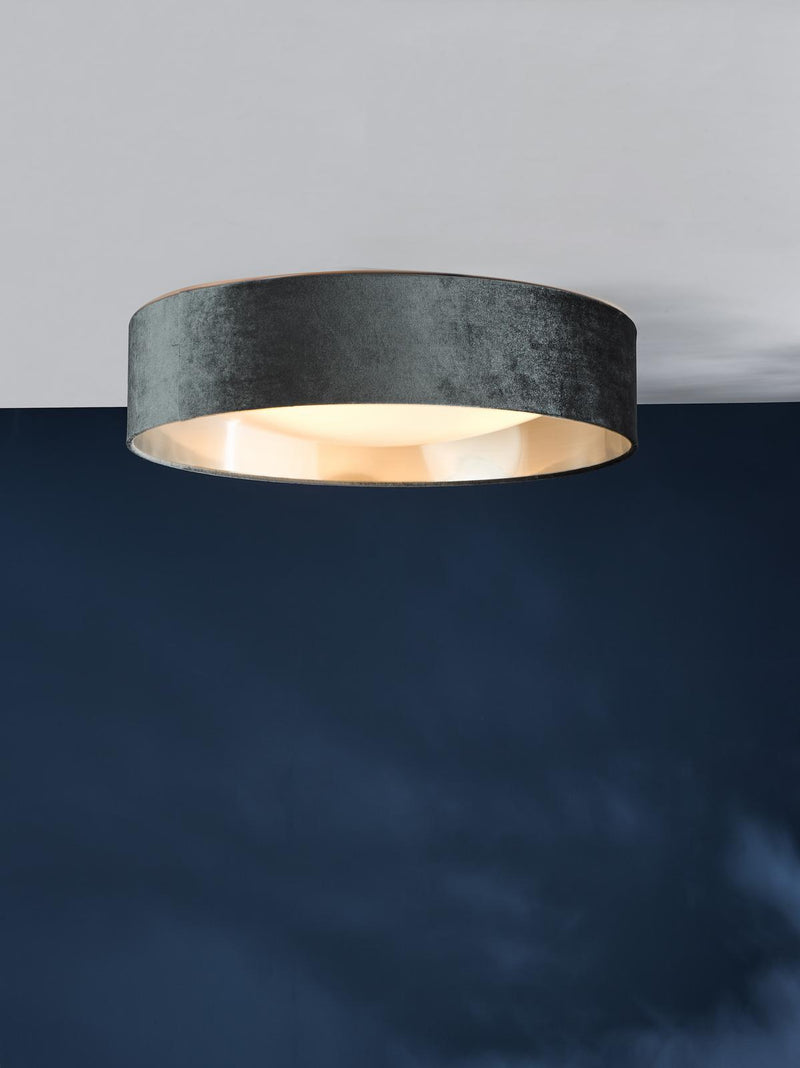 Dar Lighting Nysa 3 Light Flush Velvet Dark Grey Shade 60cm • NYS4861