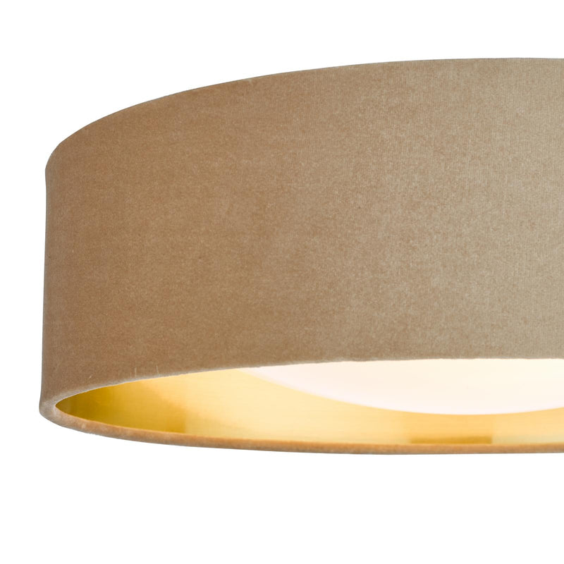 Dar Lighting Nysa 2 Light Flush Velvet Taupe Shade 40cm • NYS5001