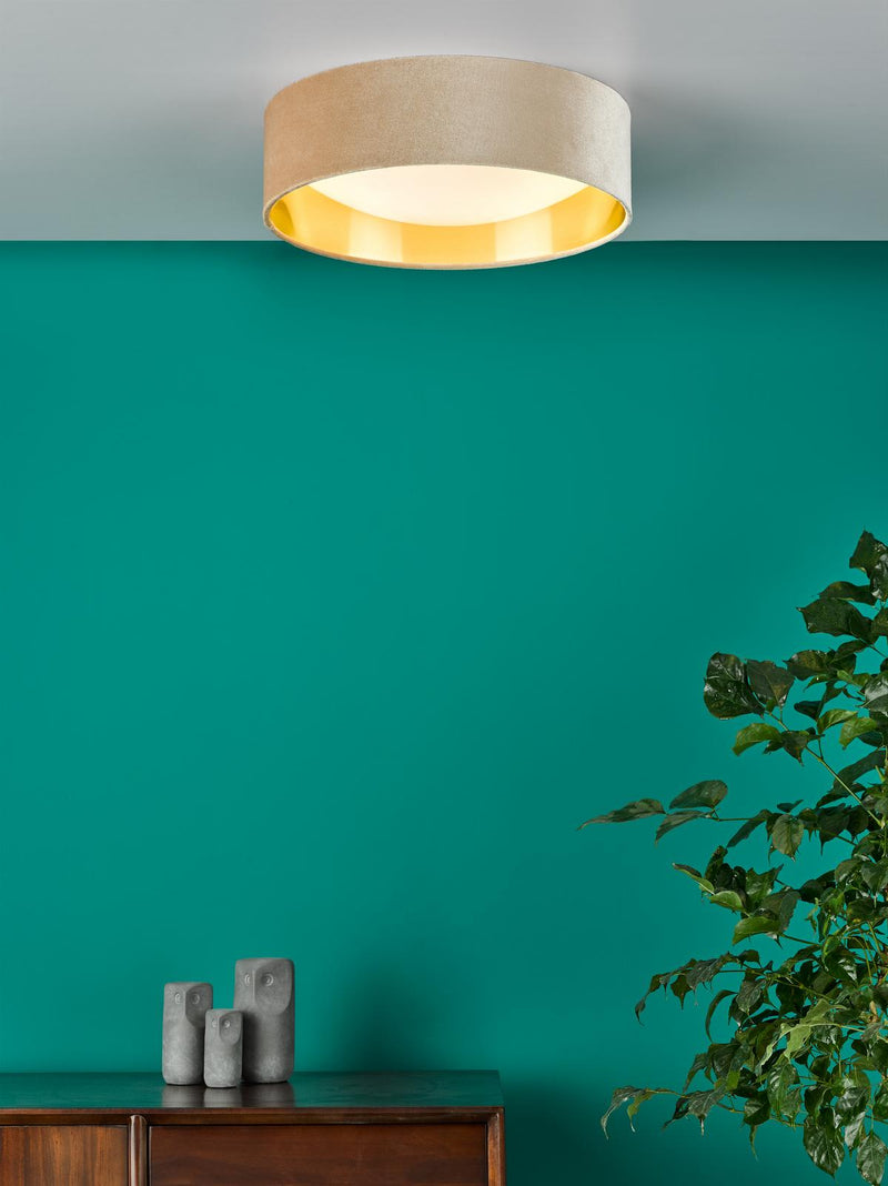 Dar Lighting Nysa 2 Light Flush Velvet Taupe Shade 40cm • NYS5001