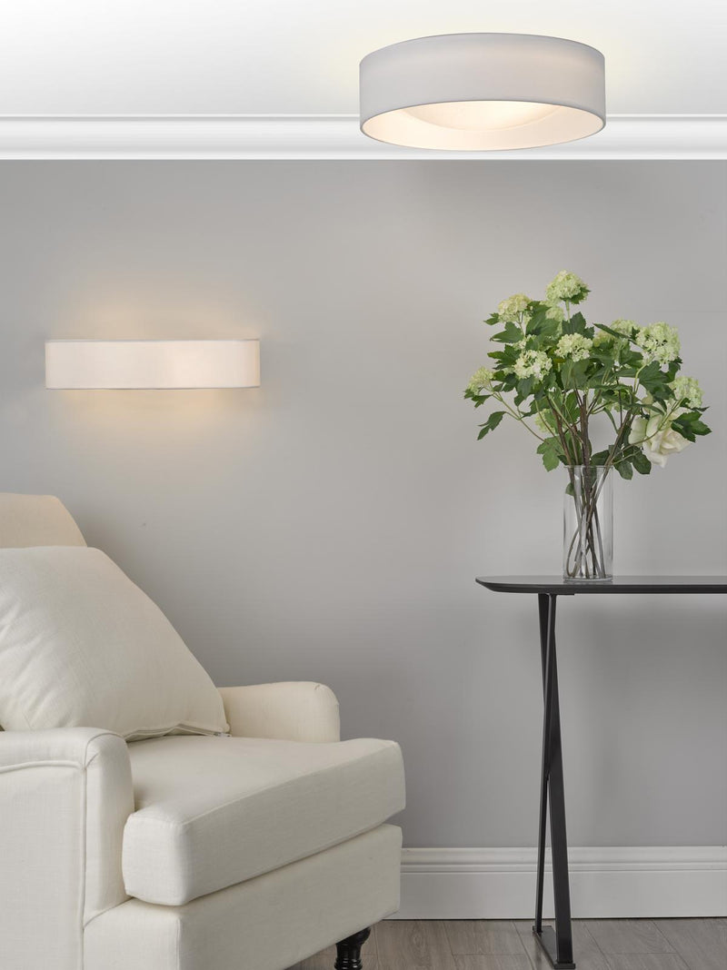 Dar Lighting Nysa 2 Light Flush White Faux Silk 40cm • NYS502