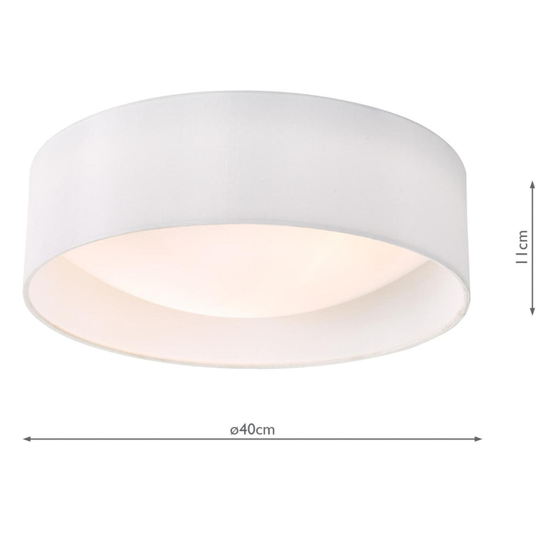 Dar Lighting Nysa 2 Light Flush White Faux Silk 40cm • NYS502