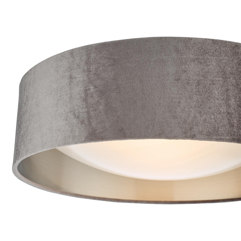 Dar Lighting Nysa 2 Light Flush Velvet Warm Grey Shade 40cm • NYS5037