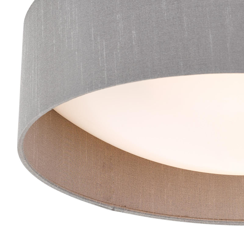 Dar Lighting Nysa 2 Light Flush Grey Faux Silk 40cm • NYS5039