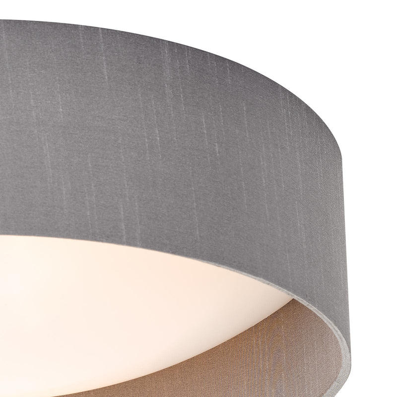 Dar Lighting Nysa 2 Light Flush Grey Faux Silk 40cm • NYS5039