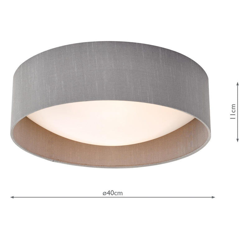 Dar Lighting Nysa 2 Light Flush Grey Faux Silk 40cm • NYS5039