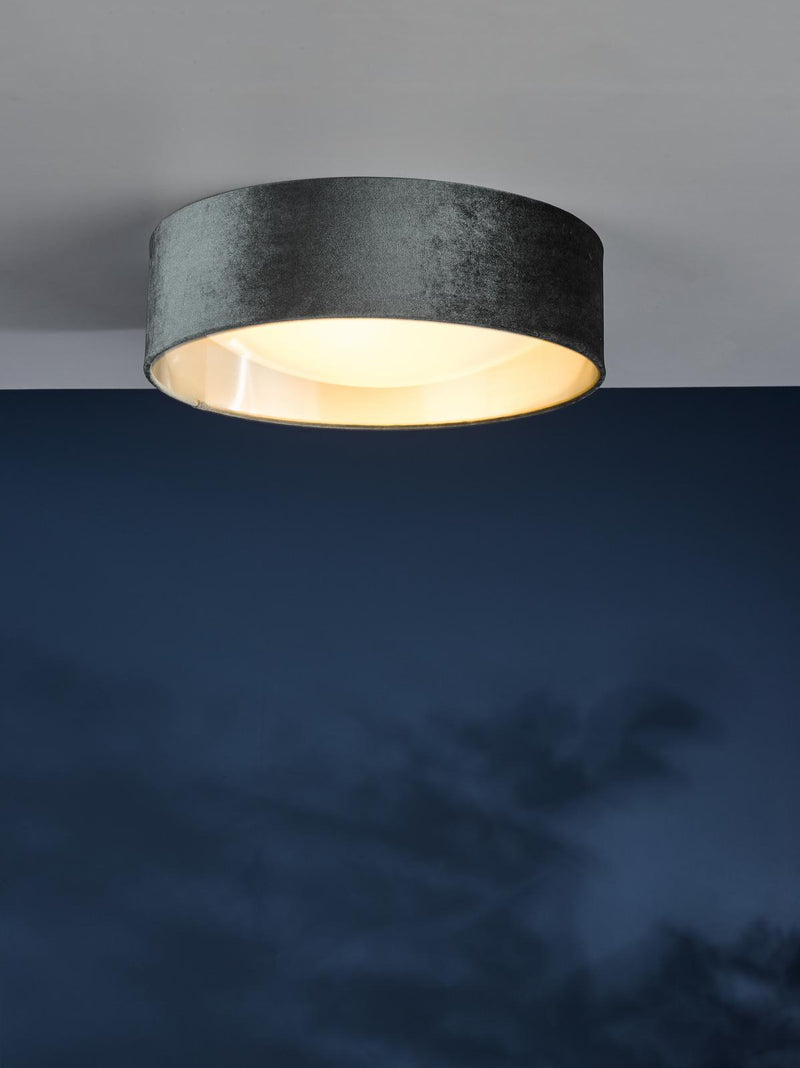 Dar Lighting Nysa 2 Light Flush Velvet Dark Grey Shade 40cm • NYS5061