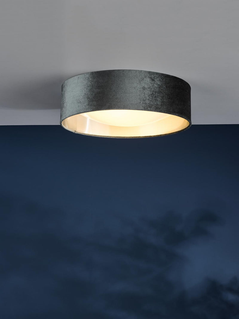 Dar Lighting Nysa 2 Light Flush Velvet Dark Grey Shade 40cm • NYS5061