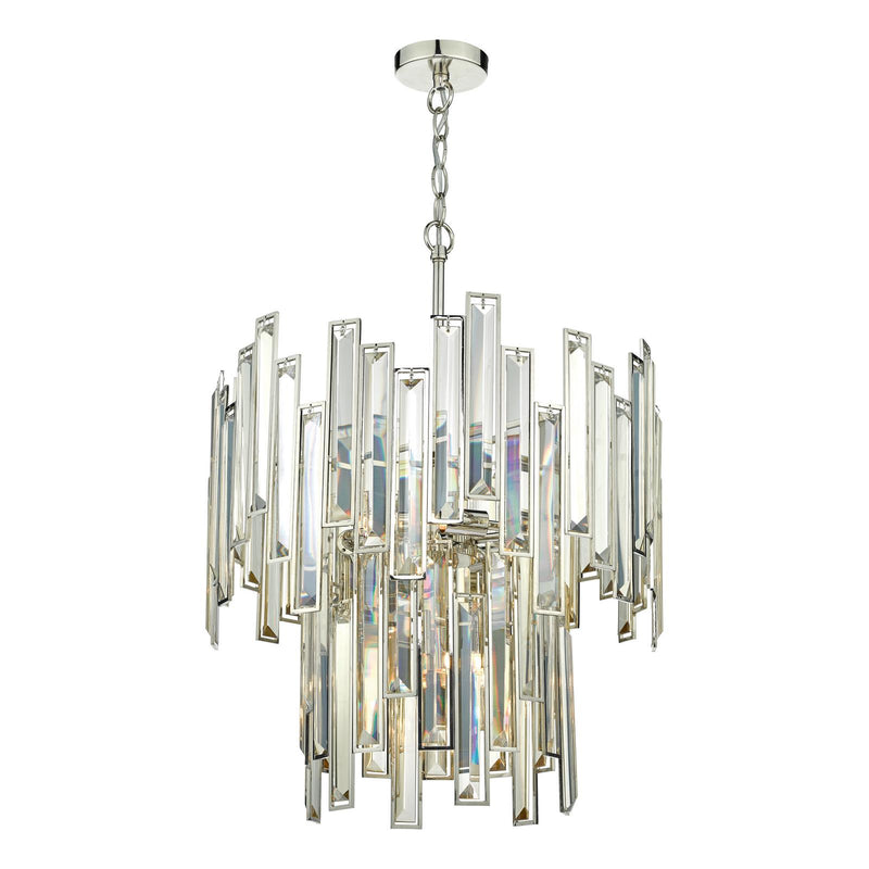 Dar Lighting Odile 6 Light Pendant Champagne Crystal Polished Nickel Frame • ODI0620