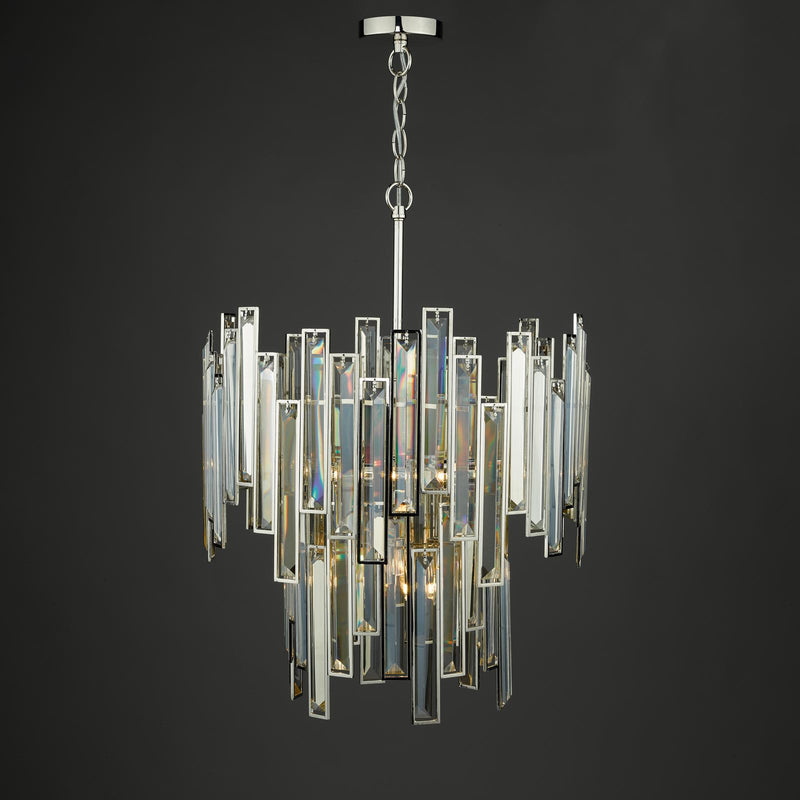 Dar Lighting Odile 6 Light Pendant Champagne Crystal Polished Nickel Frame • ODI0620