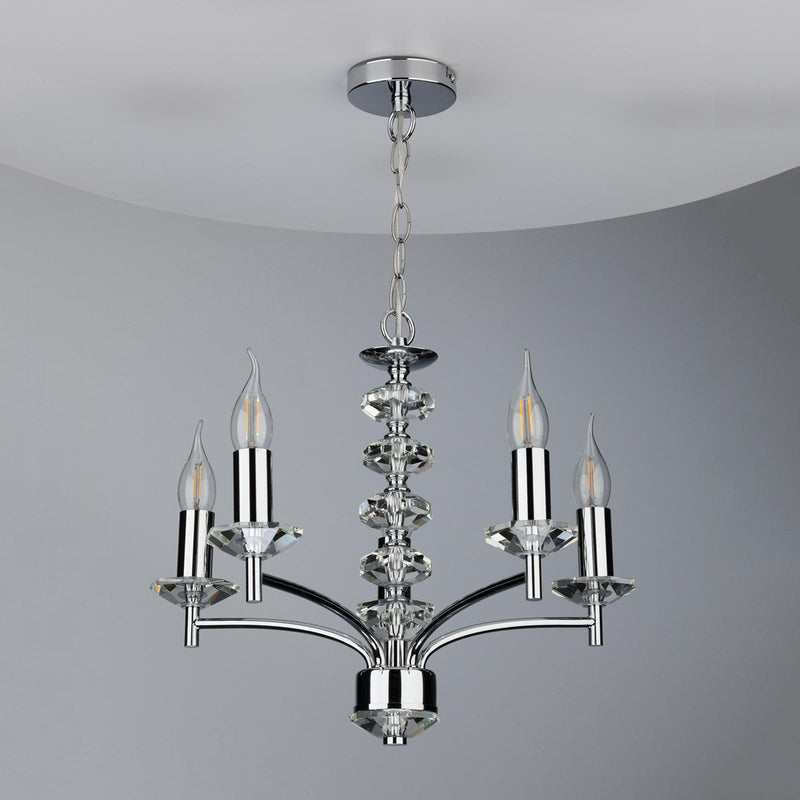 Dar Lighting Oleana 5 Light Pendant Polished Chrome Crystal • OLE0550