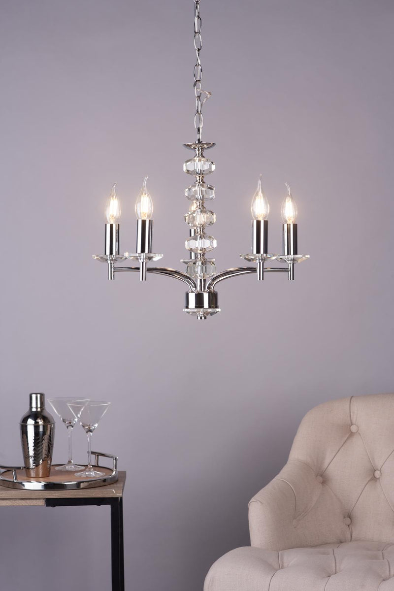 Dar Lighting Oleana 5 Light Pendant Polished Chrome Crystal • OLE0550