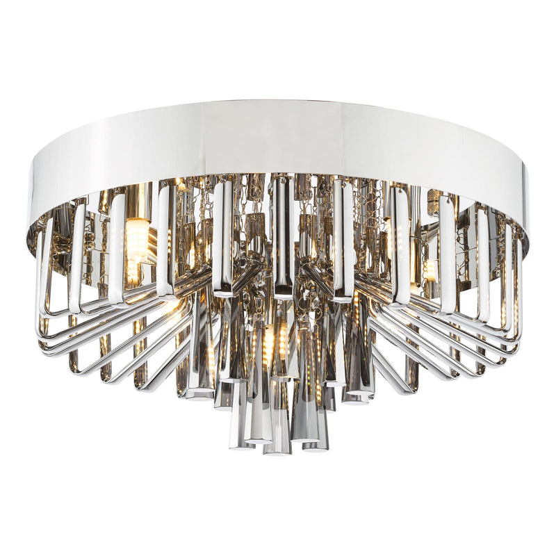 Dar Lighting Olin 5 Light Flush Polished Chrome and Smoked Glass • OLI5410
