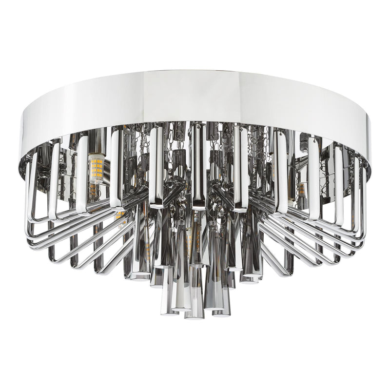 Dar Lighting Olin 5 Light Flush Polished Chrome and Smoked Glass • OLI5410
