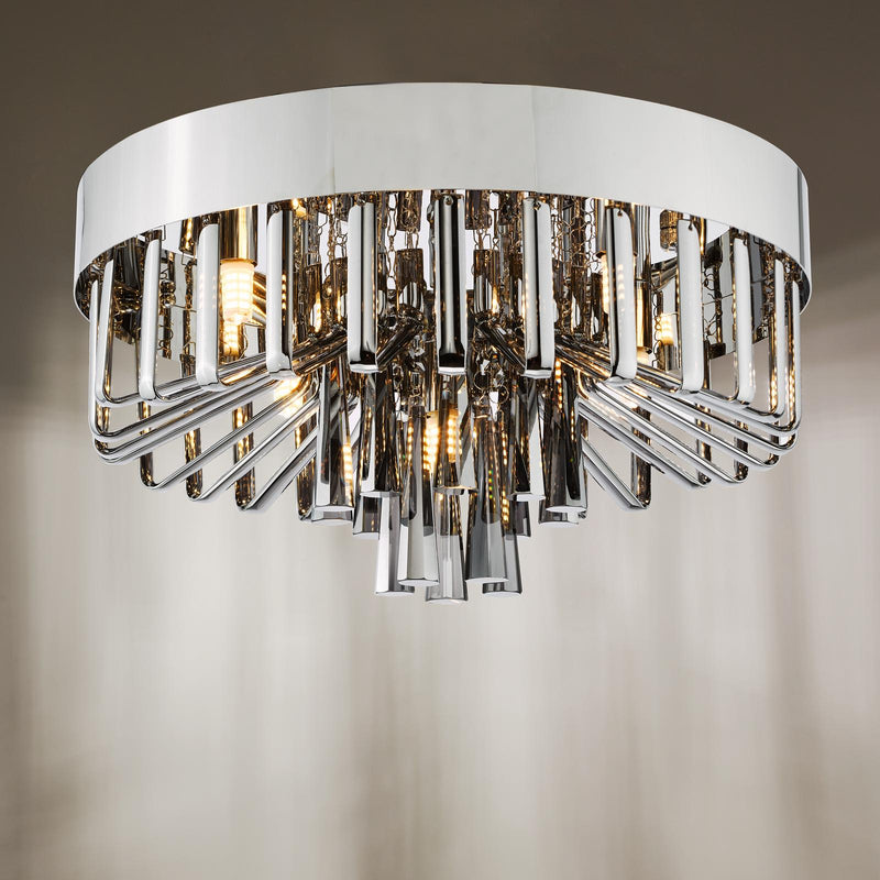 Dar Lighting Olin 5 Light Flush Polished Chrome and Smoked Glass • OLI5410