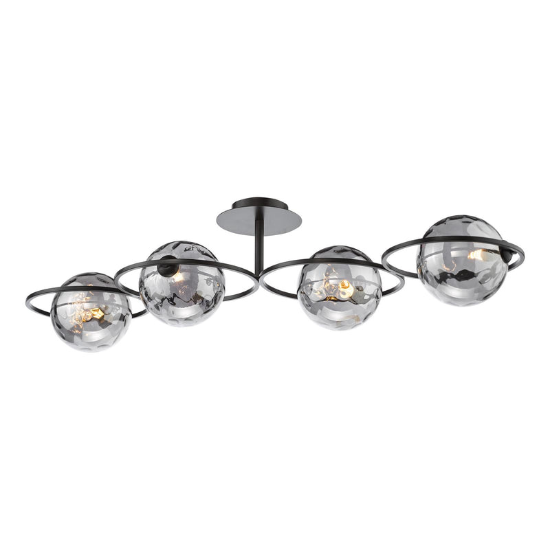 Dar Lighting Olympus 4 Light Semi-Flush Matt Black With Smoked Dimpled Glass • OLY0422-10
