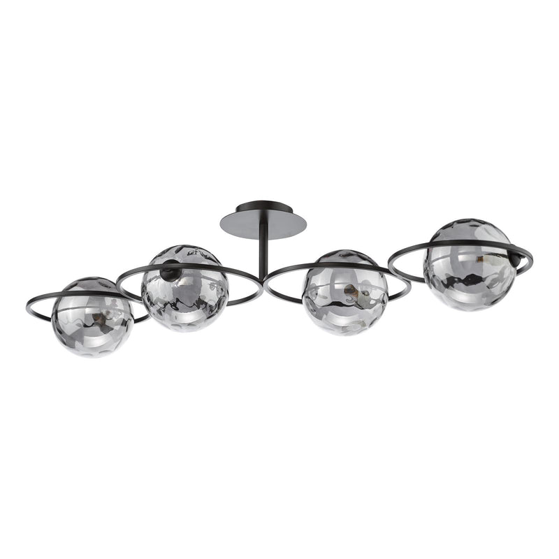 Dar Lighting Olympus 4 Light Semi-Flush Matt Black With Smoked Dimpled Glass • OLY0422-10