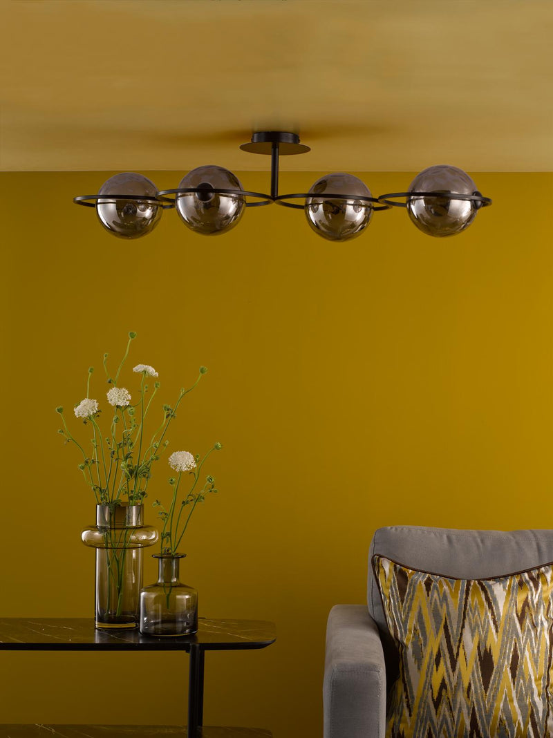 Dar Lighting Olympus 4 Light Semi-Flush Matt Black With Smoked Dimpled Glass • OLY0422-10