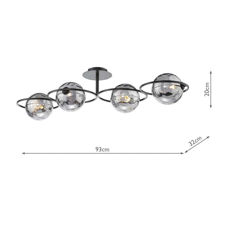 Dar Lighting Olympus 4 Light Semi-Flush Matt Black With Smoked Dimpled Glass • OLY0422-10