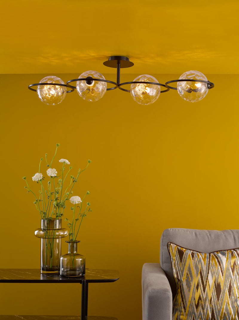 Dar Lighting Olympus 4 Light Semi-Flush Matt Black With Clear Dimpled Glass • OLY0422-12