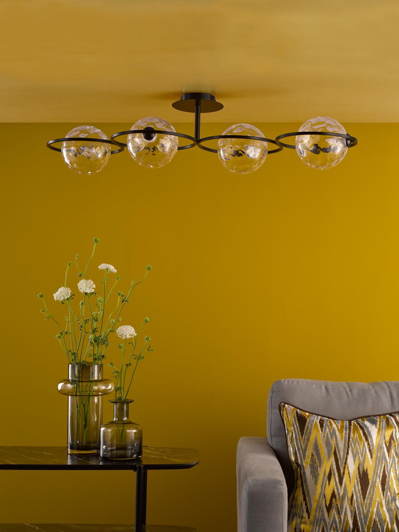 Dar Lighting Olympus 4 Light Semi-Flush Matt Black With Clear Dimpled Glass • OLY0422-12