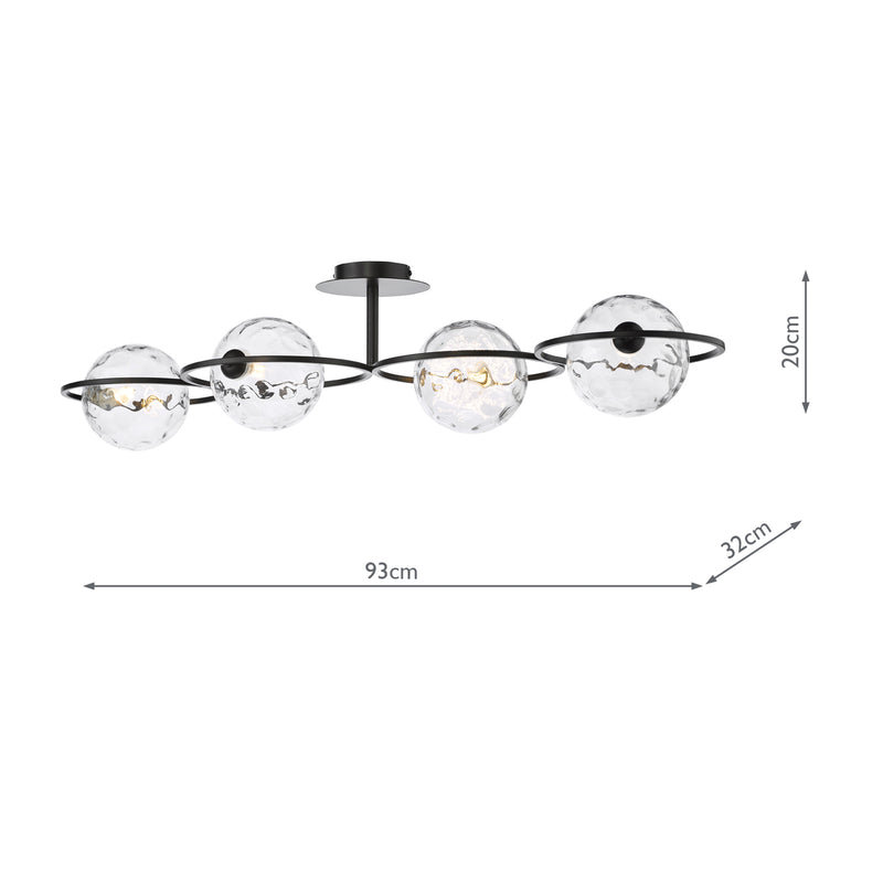 Dar Lighting Olympus 4 Light Semi-Flush Matt Black With Clear Dimpled Glass • OLY0422-12