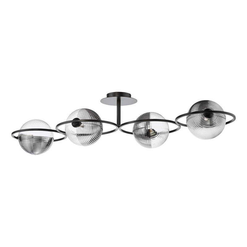 Dar Lighting Olympus 4 Light Semi-Flush Matt Black With Smoked/Clear Ribbed Glass • OLY0422-19