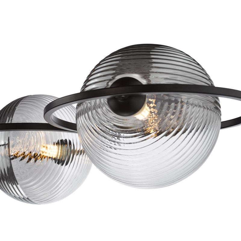 Dar Lighting Olympus 4 Light Semi-Flush Matt Black With Smoked/Clear Ribbed Glass • OLY0422-19
