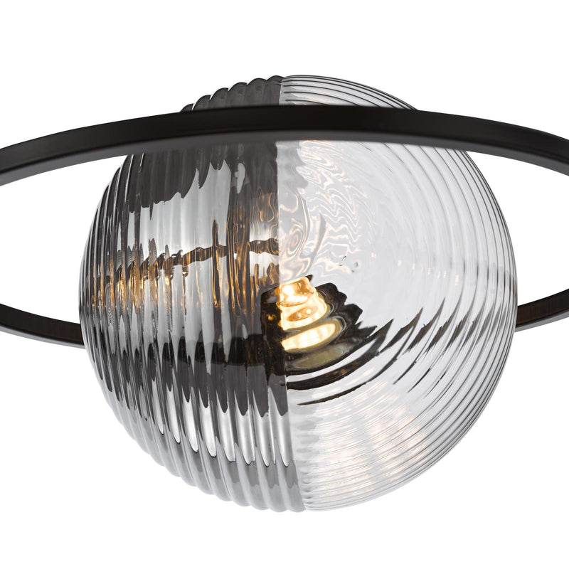 Dar Lighting Olympus 4 Light Semi-Flush Matt Black With Smoked/Clear Ribbed Glass • OLY0422-19