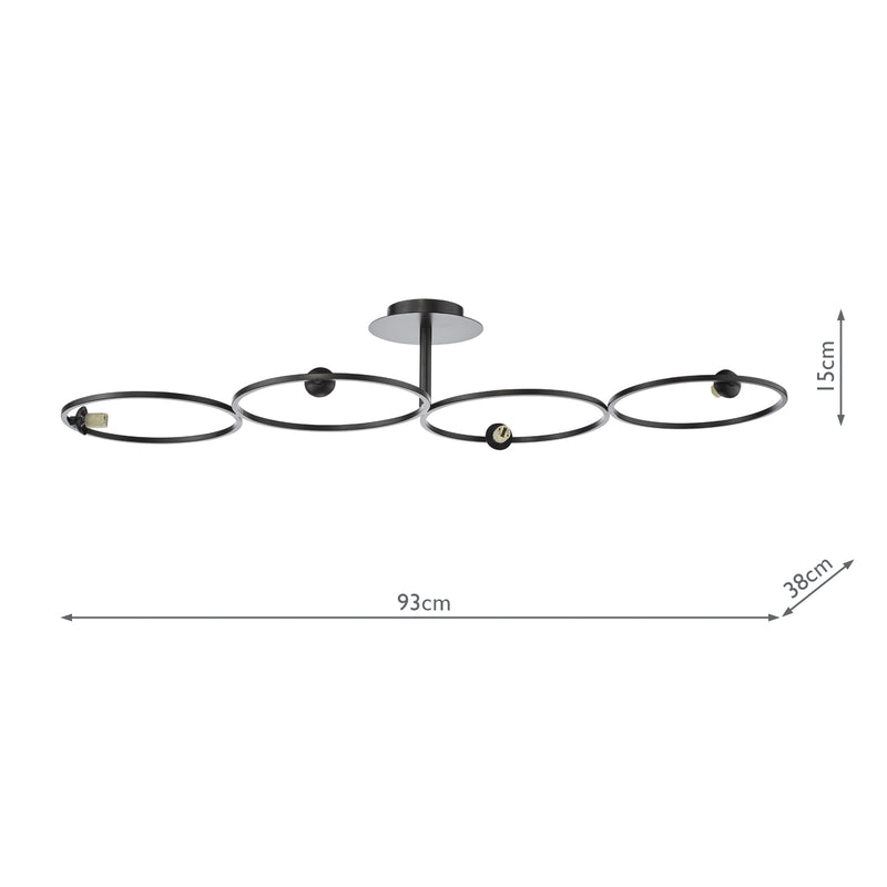 Dar Lighting Olympus 4 Light Semi-Flush Matt Black Fitting Only • OLY0422-F