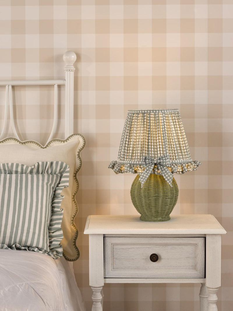 Dar Lighting Omer Table Lamp Matt Green and Antique Brass With Shade • OME4124
