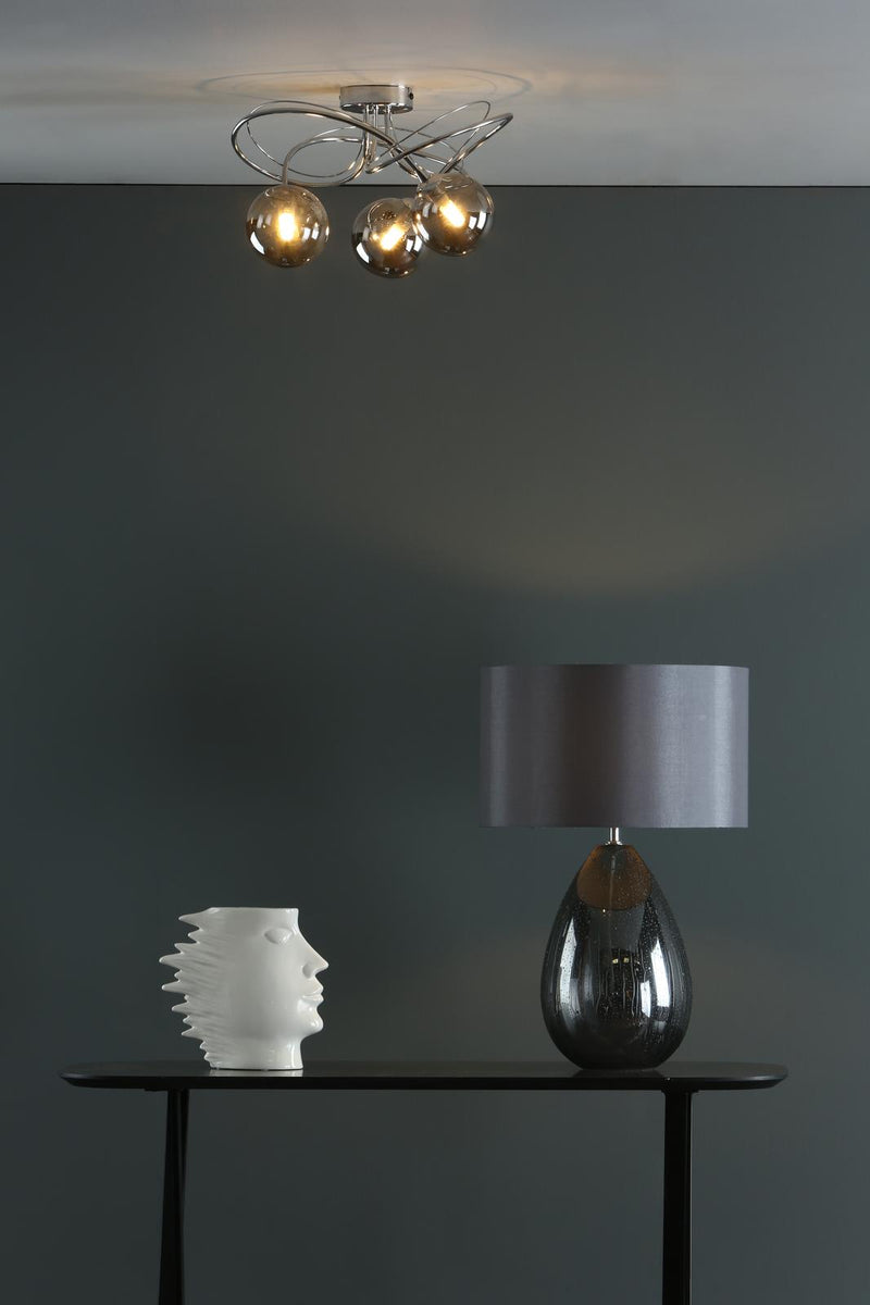 Dar Lighting Onawa 3 Light Semi Flush Polished Chrome With Smoked Glass • ONA5350-01