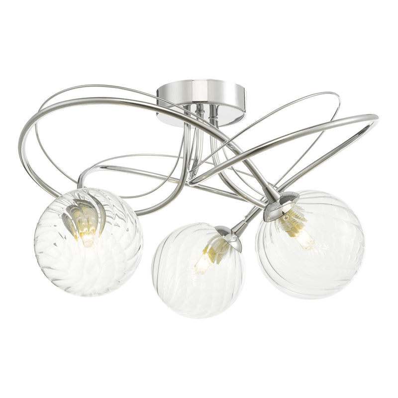 Dar Lighting Onawa 3 Light Semi Flush Polished Chrome With Twisted Glass • ONA5350-03