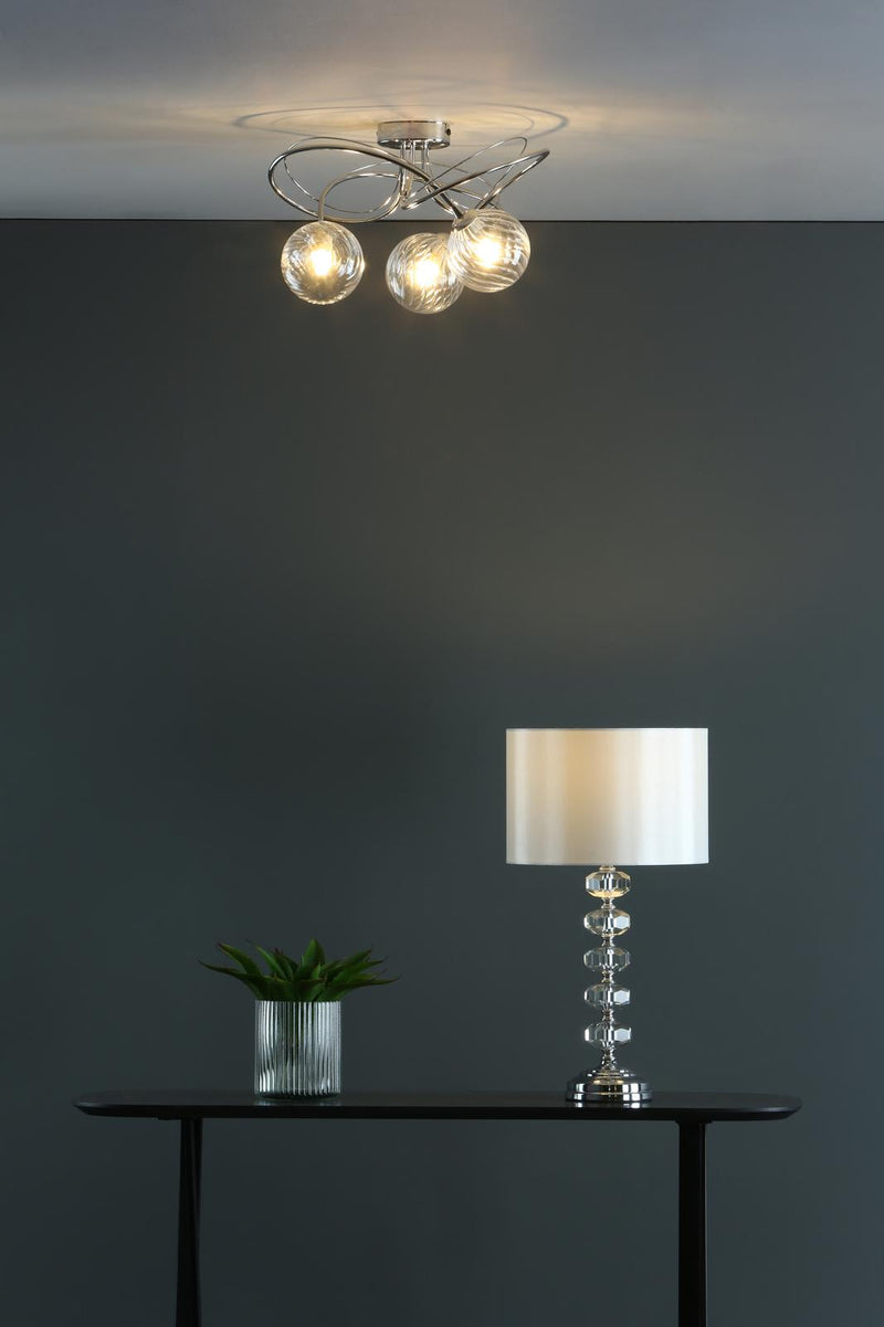 Dar Lighting Onawa 3 Light Semi Flush Polished Chrome With Twisted Glass • ONA5350-03
