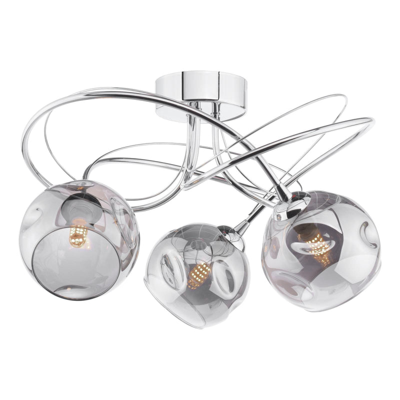 Dar Lighting Onawa 3 Light Semi Flush Polished Chrome With Organic Smoked Glass • ONA5350-15