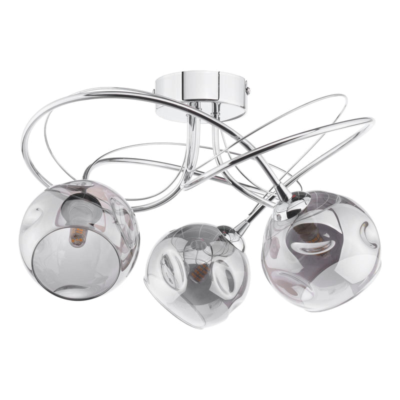 Dar Lighting Onawa 3 Light Semi Flush Polished Chrome With Organic Smoked Glass • ONA5350-15