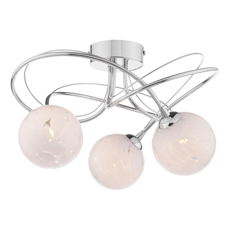 Dar Lighting Onawa 3 Light Semi Flush Polished Chrome With White Confetti Glass • ONA5350-17