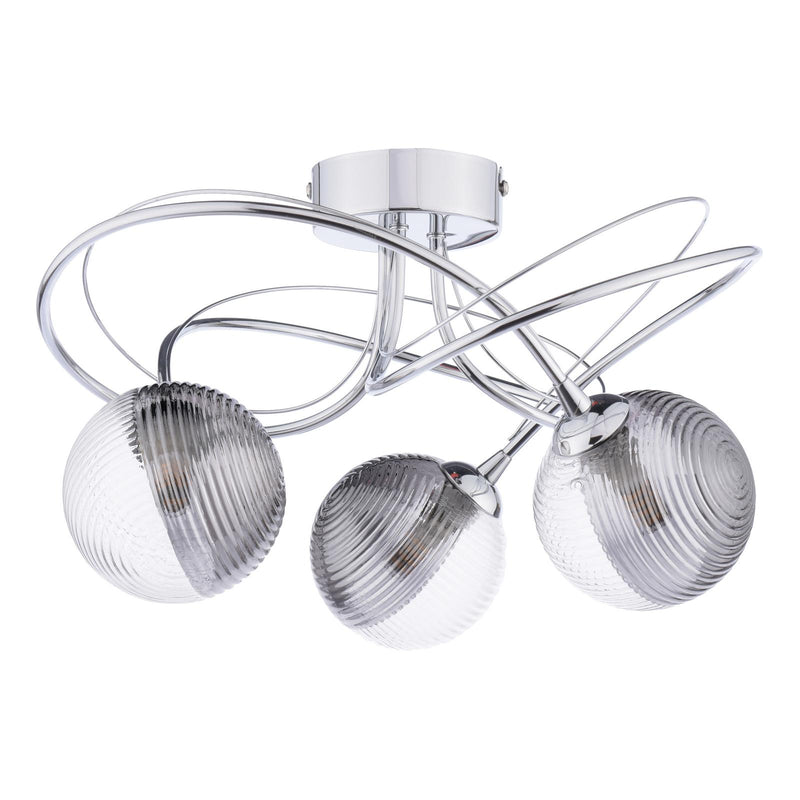 Dar Lighting Onawa 3 Light Semi Flush Polished Chrome With Smoked/Clear Ribbed Glass • ONA5350-18