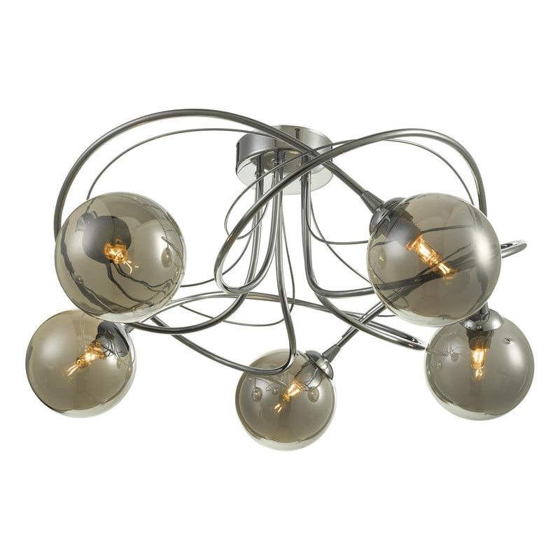 Dar Lighting Onawa 5lt Semi Flush Polished Chrome With Smoked Glass • ONA5450-01