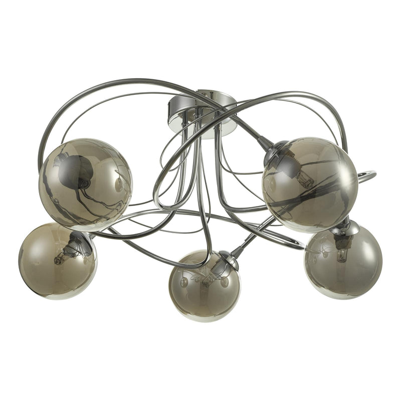 Dar Lighting Onawa 5lt Semi Flush Polished Chrome With Smoked Glass • ONA5450-01