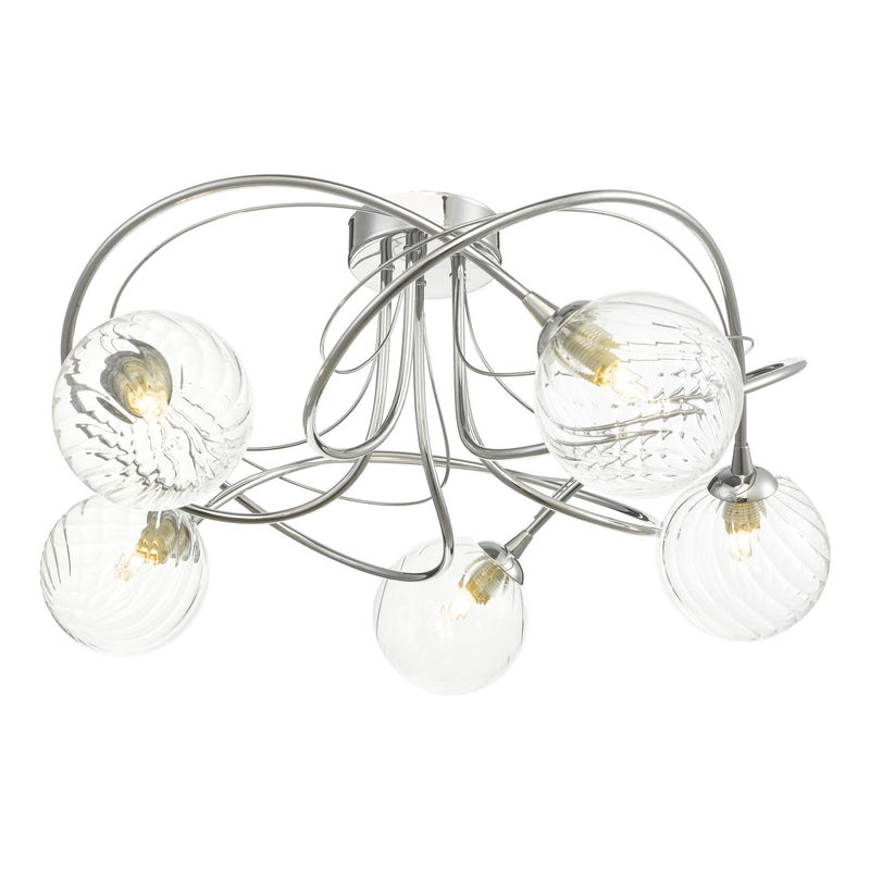 Dar Lighting Onawa 5lt Semi Flush Polished Chrome With Twisted Glass • ONA5450-03