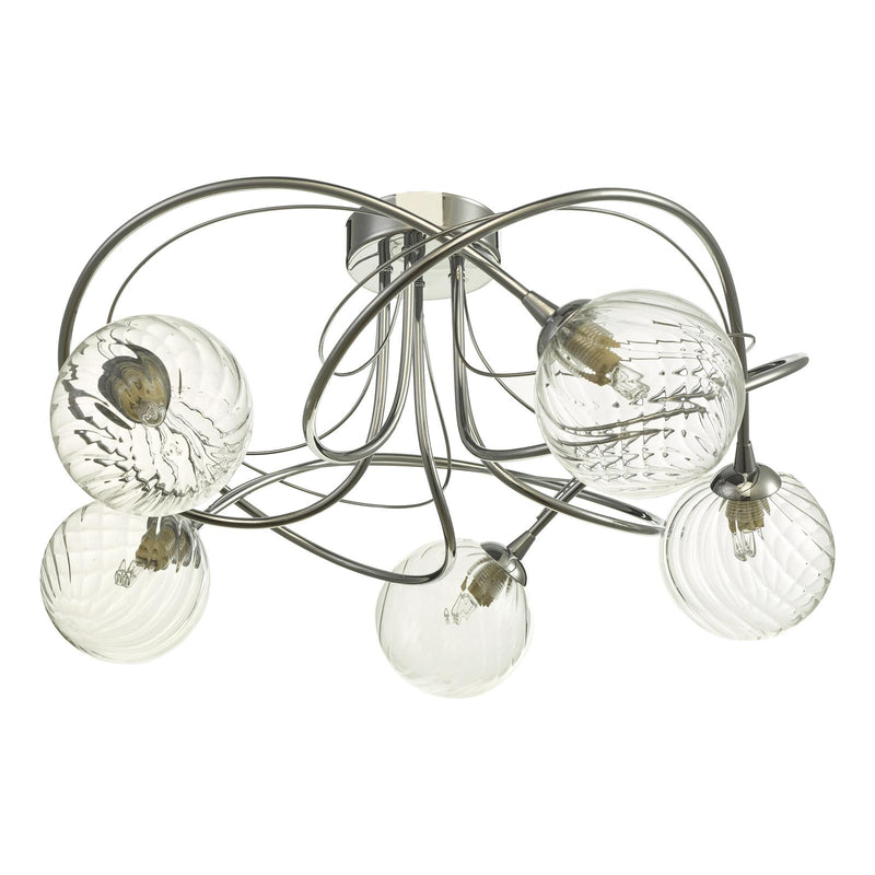 Dar Lighting Onawa 5lt Semi Flush Polished Chrome With Twisted Glass • ONA5450-03