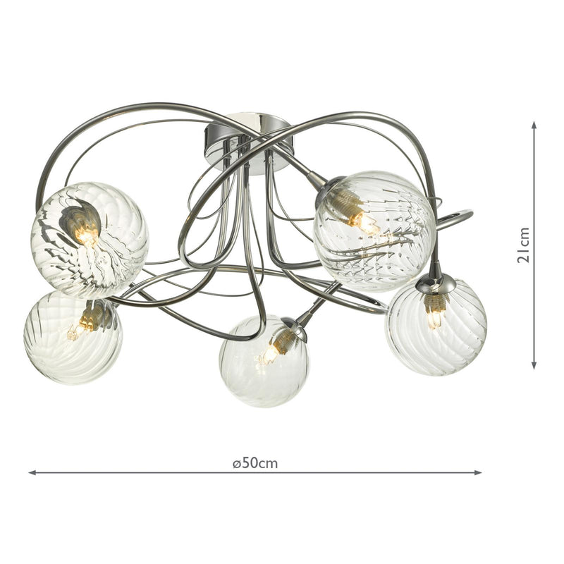 Dar Lighting Onawa 5lt Semi Flush Polished Chrome With Twisted Glass • ONA5450-03